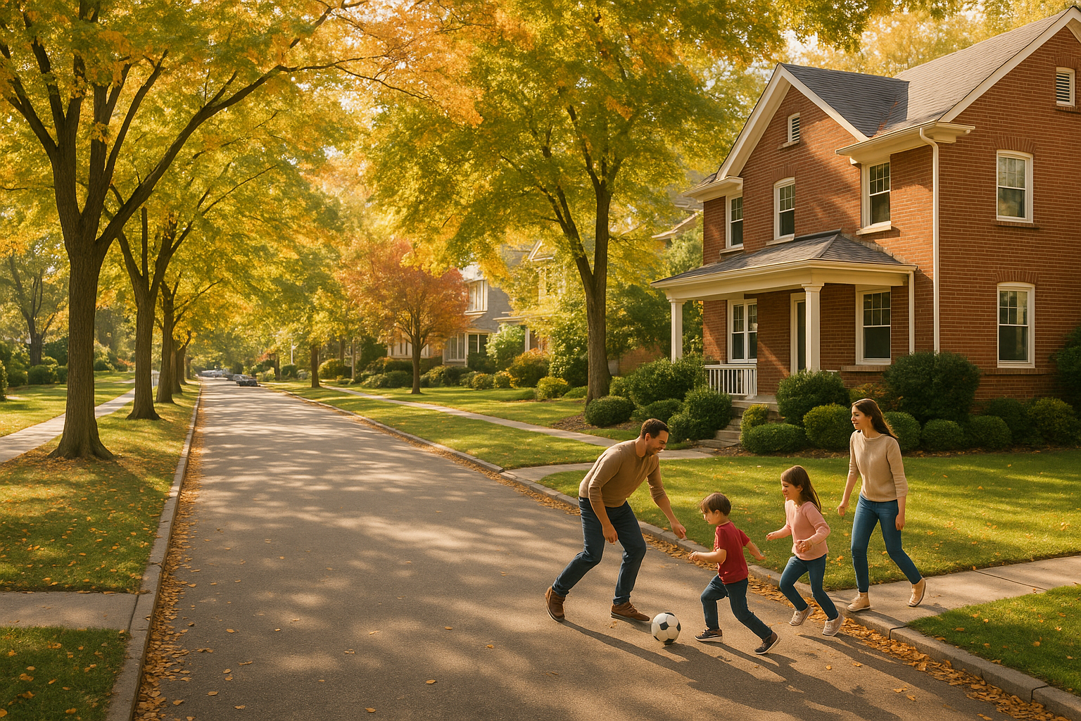 Neighborhood family enjoying outdoor activity in front of a home, representing available residential listings in Philadelphia